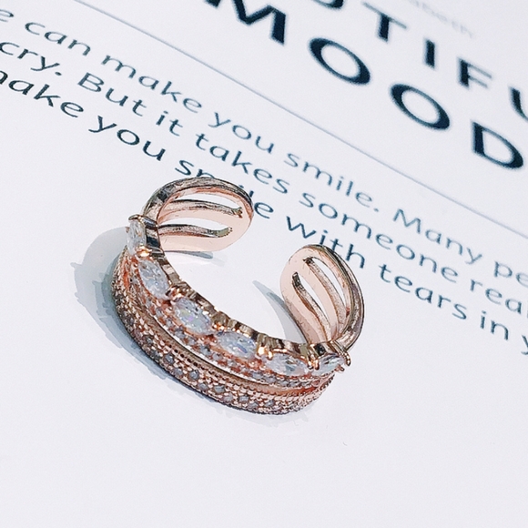 NEW ROSE GOLD PLATED TRIPLE DIAMOND RESIZABLE BAND - Picture 3 of 8